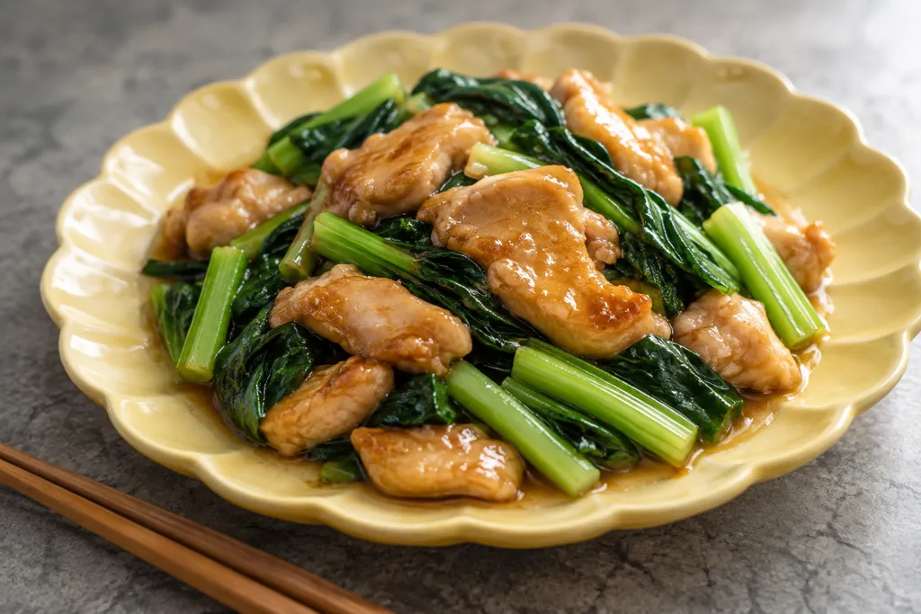 鶏もも肉と小松菜のレモン醤油炒めの完成イメージ