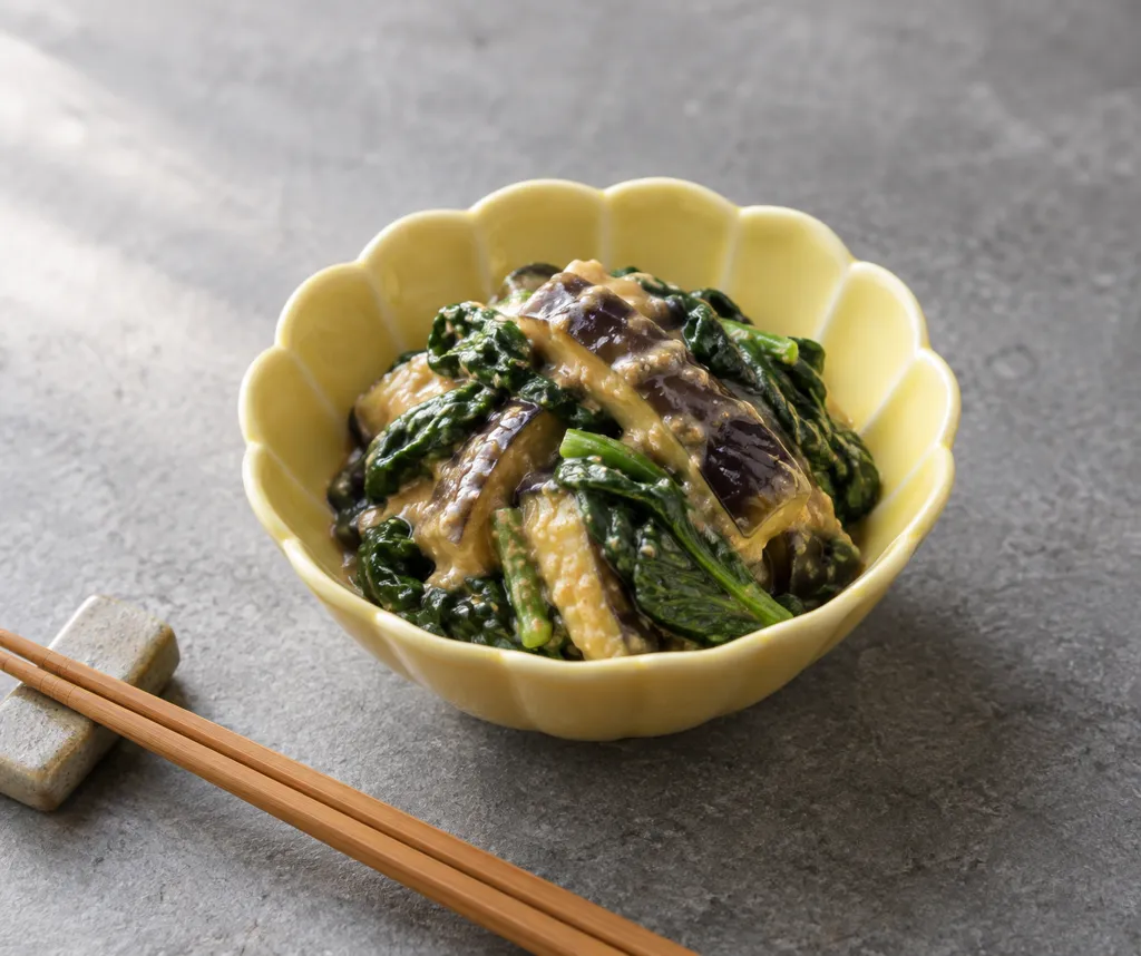 ほうれん草となすの中華ごま味噌和えの完成イメージ