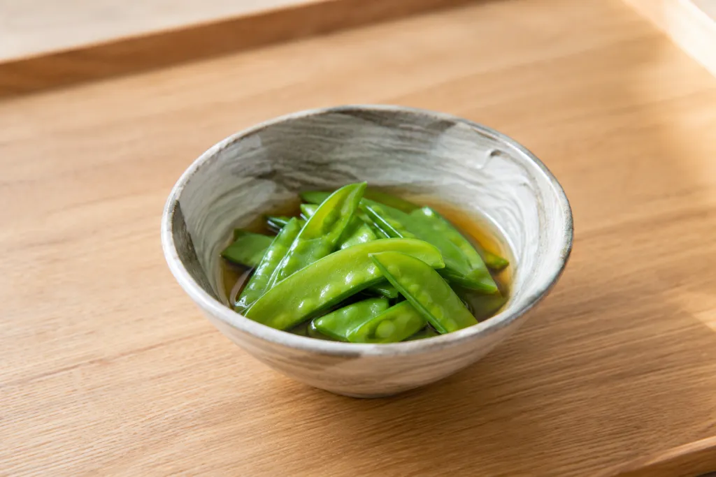 絹さやのだし醤油おひたしの完成イメージ