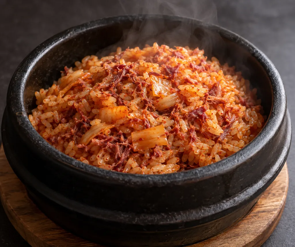 コンビーフとキムチのにんにく炒めごはんの完成イメージ