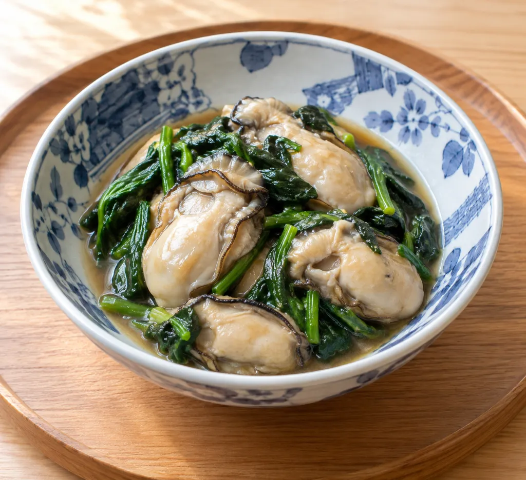 時短牡蠣とほうれん草の酒蒸し炒めの完成イメージ