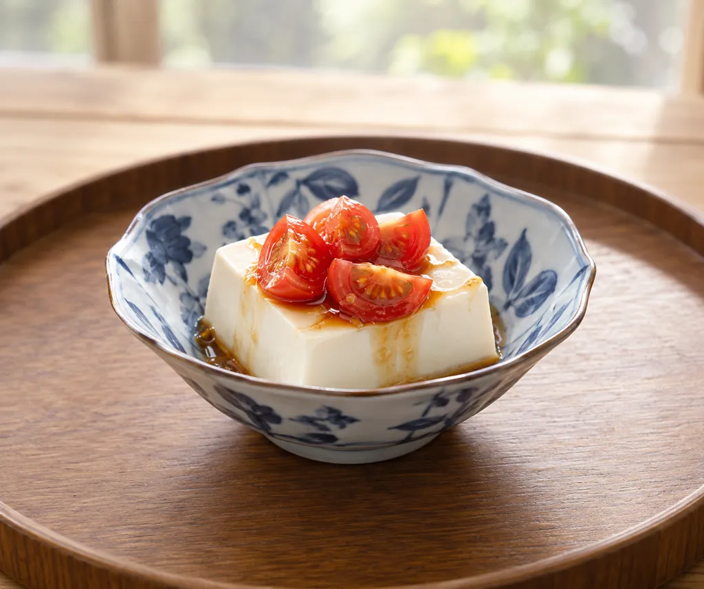 豆腐とミニトマトの冷ややっこの完成イメージ