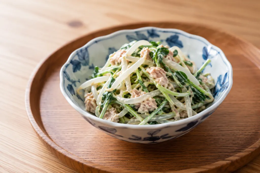 豆苗ともやしのツナマヨ和えの完成イメージ