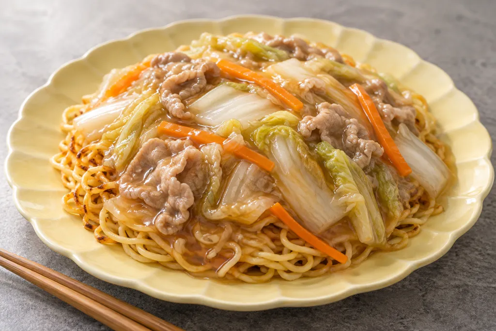 時短豚こま肉と白菜の中華あんかけ麺の完成イメージ