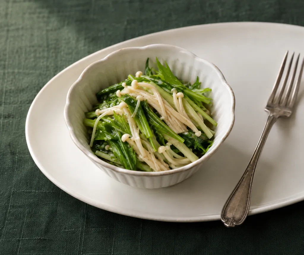 水菜とえのきのレンジ温野菜サラダの完成イメージ