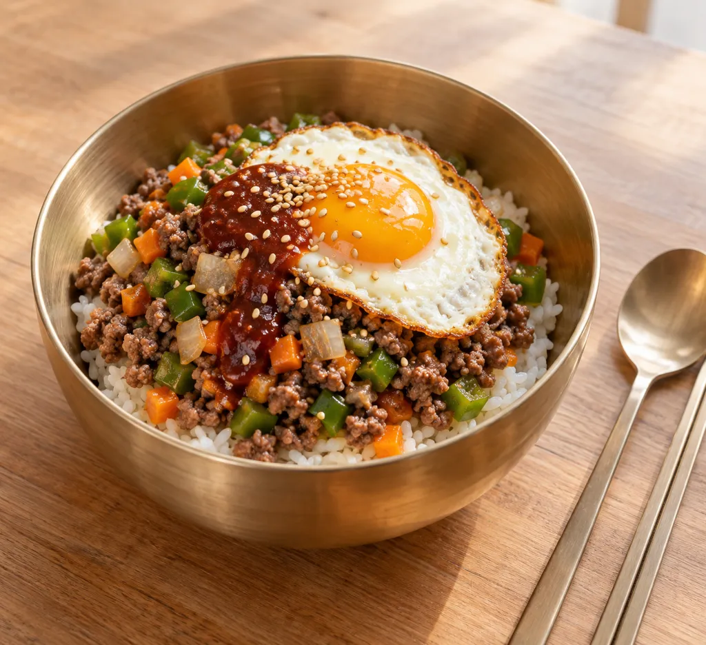 合いびき肉とピーマンのビビンバの完成イメージ