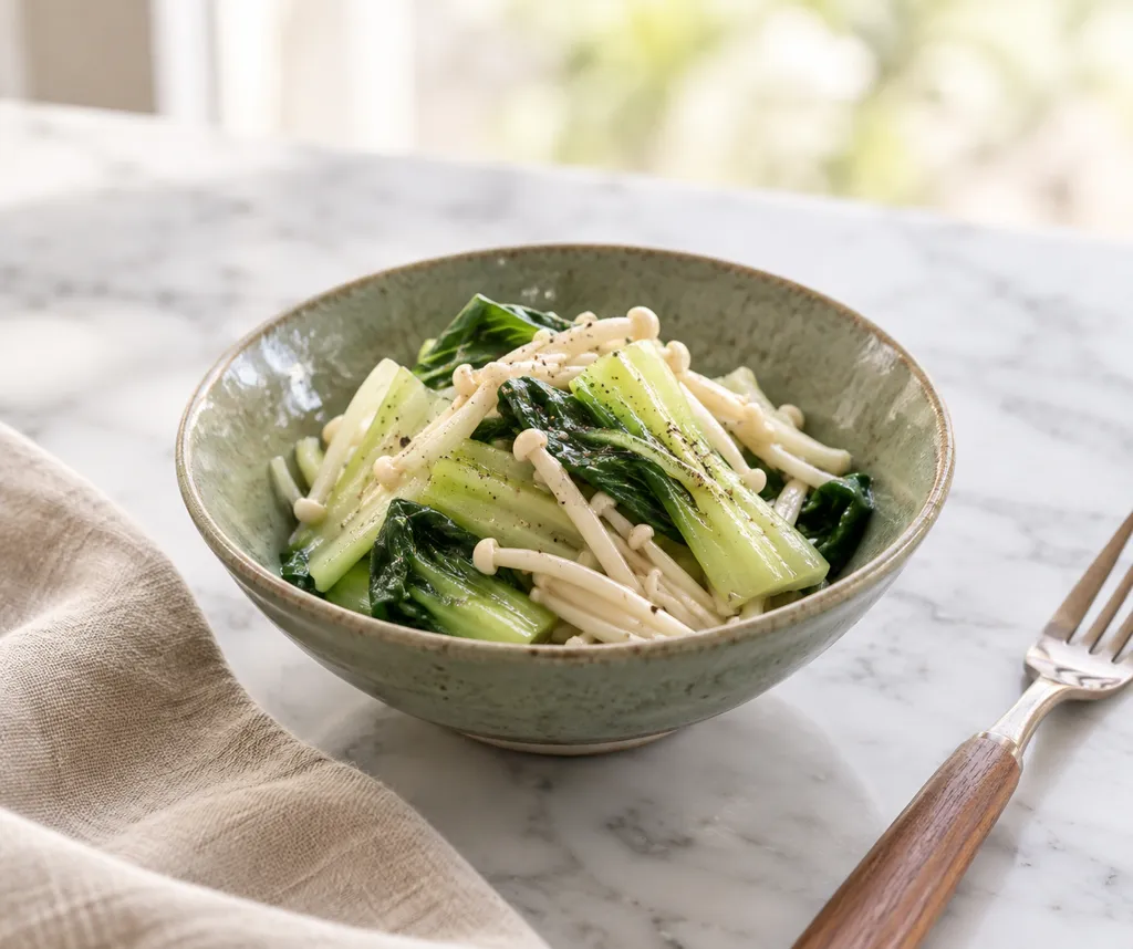 チンゲン菜とえのきのレンジ温野菜サラダの完成イメージ