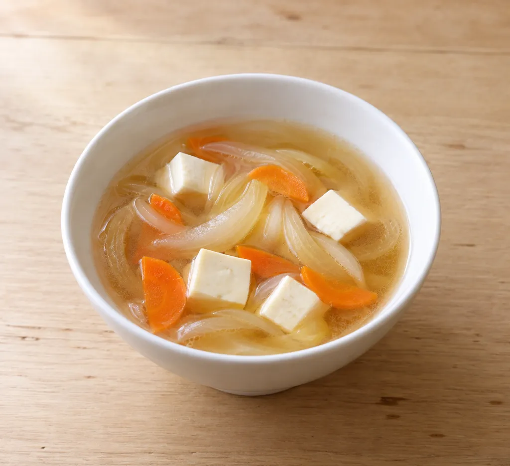 玉ねぎと豆腐の中華スープの完成イメージ