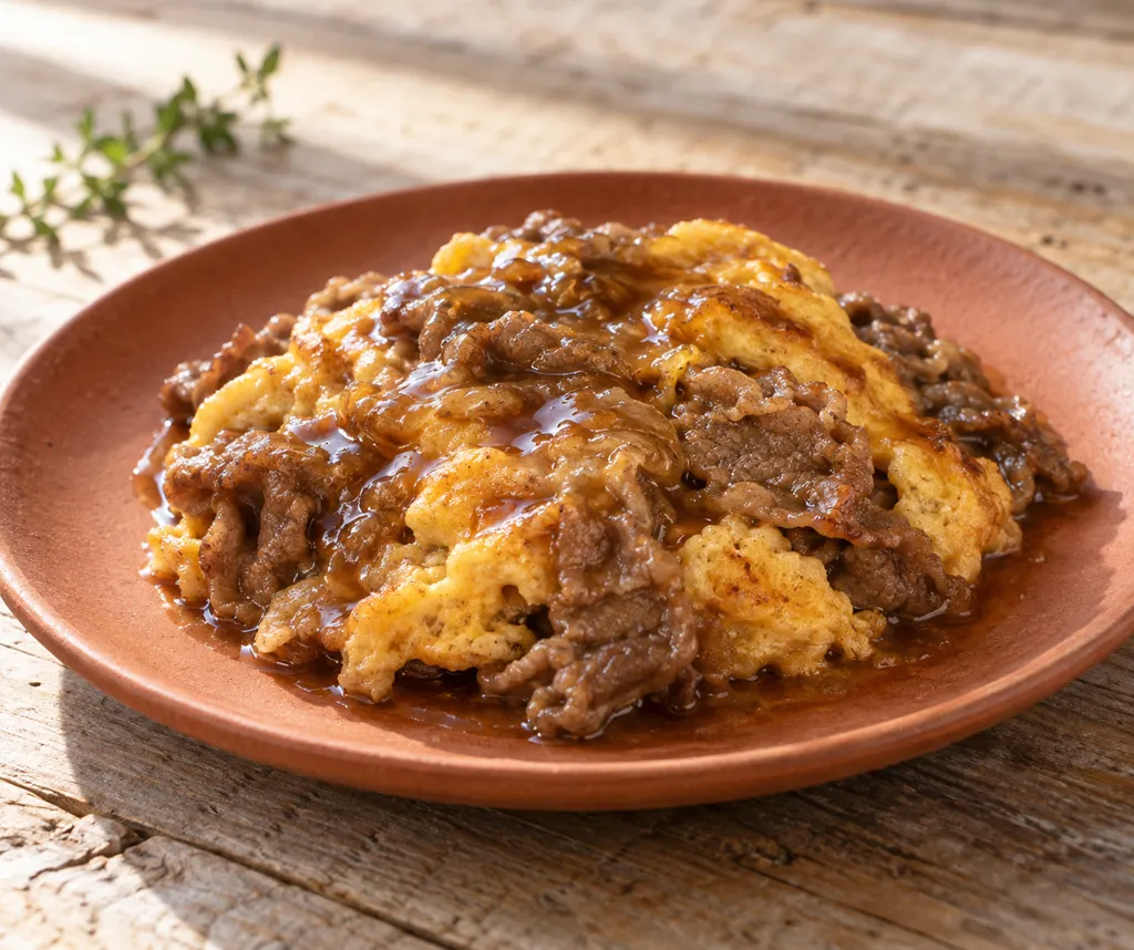 牛こま肉と卵のレモン焼きの完成イメージ