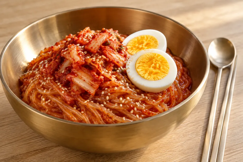 時短ゆで卵とキムチのビビン冷麺の完成イメージ