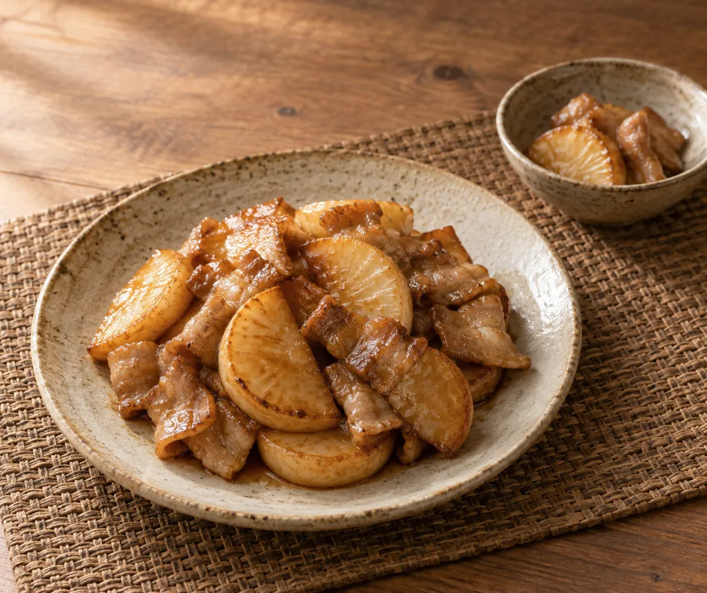 長芋と豚バラ肉の甘辛焼きの完成イメージ