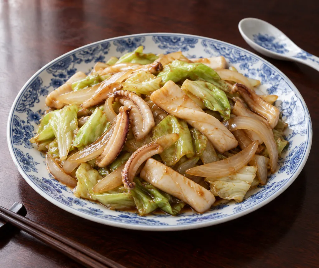 時短いかとキャベツの玉ねぎ入り中華炒めの完成イメージ