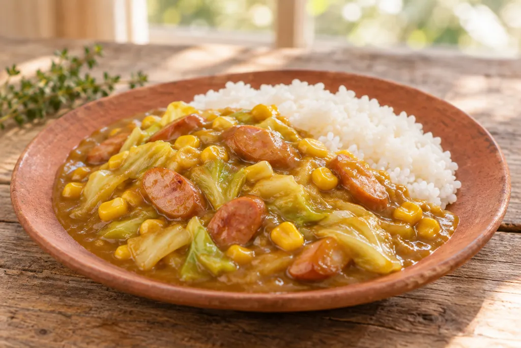 ウインナーとキャベツのコーンカレーの完成イメージ