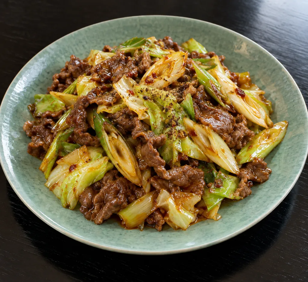 牛肉とキャベツのねぎ入り四川風辛味炒めの完成イメージ