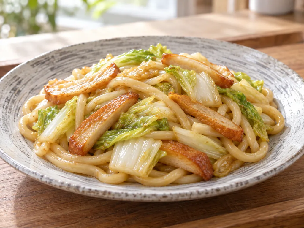さつま揚げと白菜の和風焼きうどんの完成イメージ