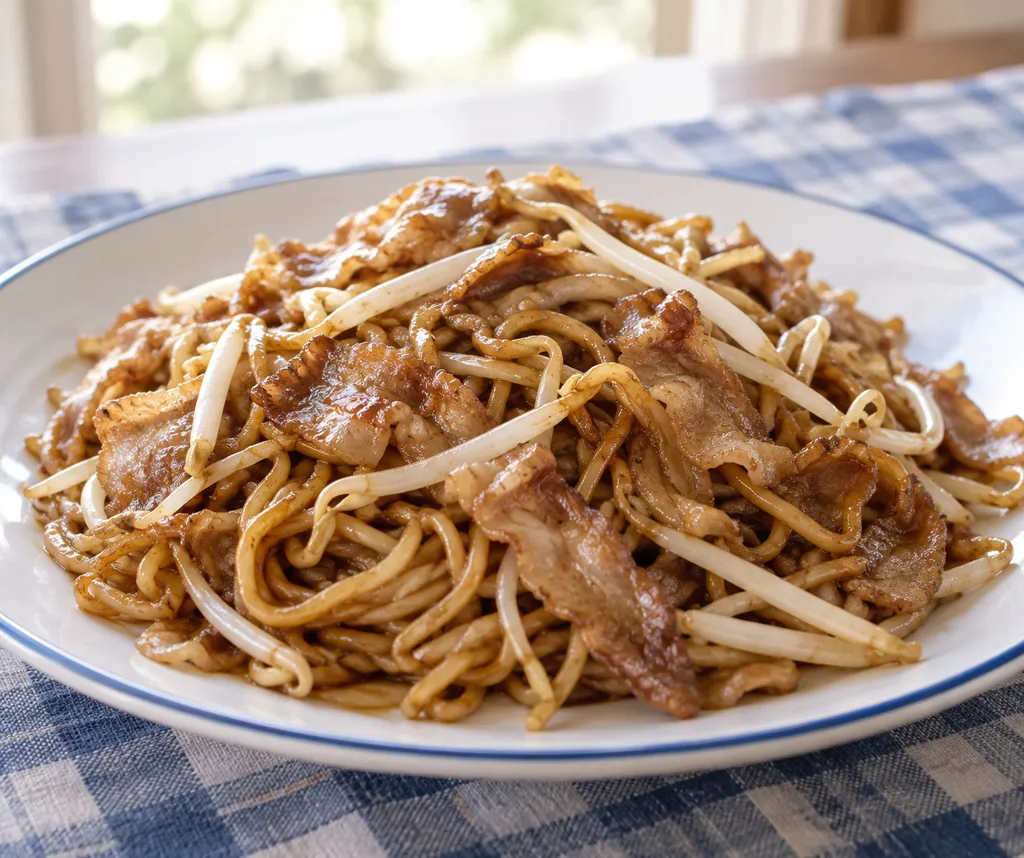 時短豚バラ肉ともやしのソース焼きそばの完成イメージ