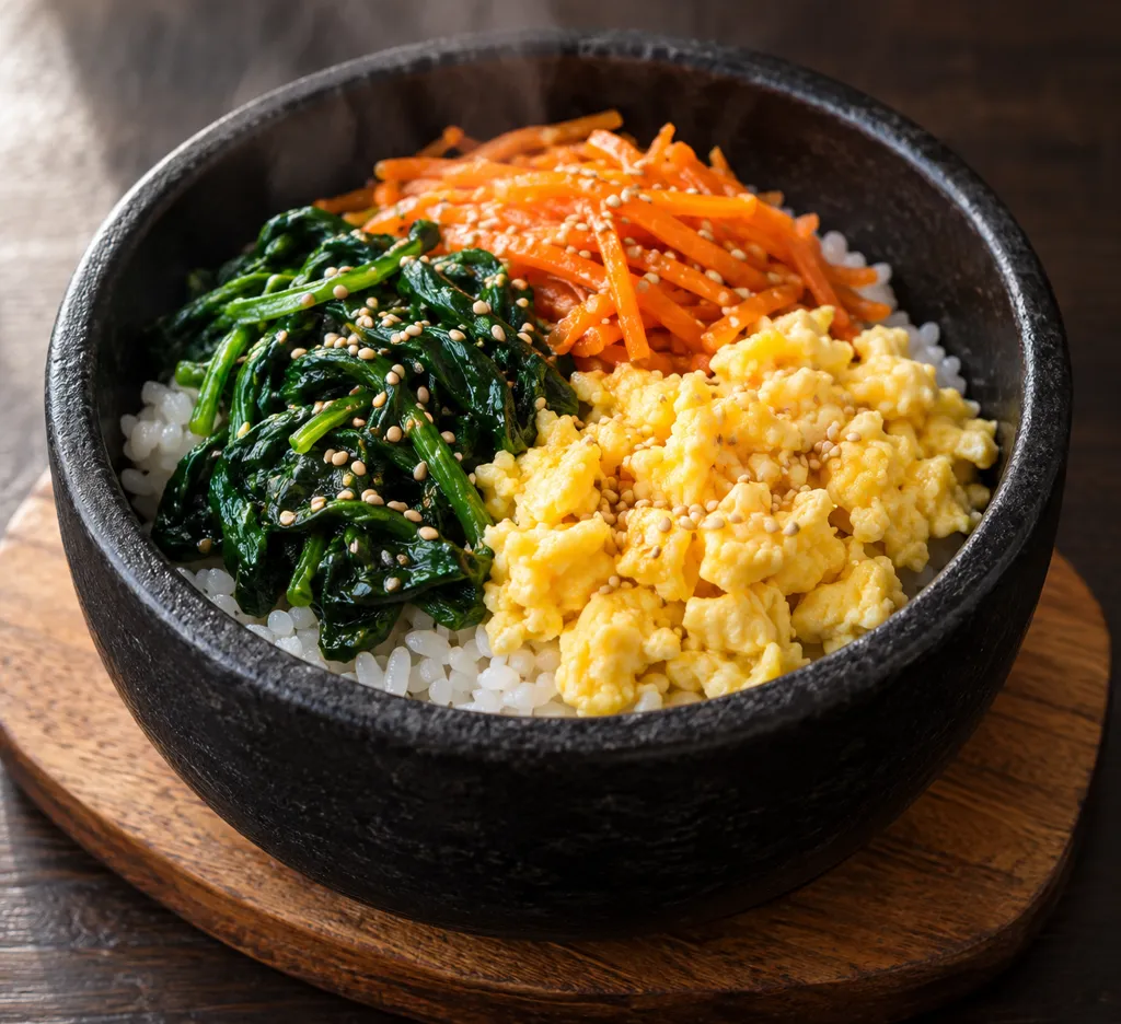 ほうれん草とにんじんの卵ナムル丼の完成イメージ