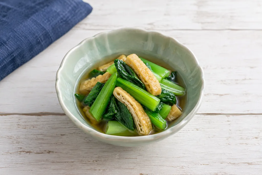 小松菜と油揚げのレンジ煮びたしの完成イメージ