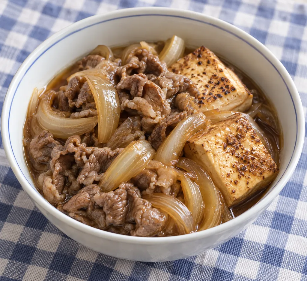 時短牛肉と焼き豆腐のすき焼き風煮の完成イメージ