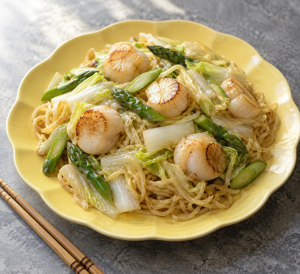 ほたてと白菜の中華塩焼きそばの完成イメージ