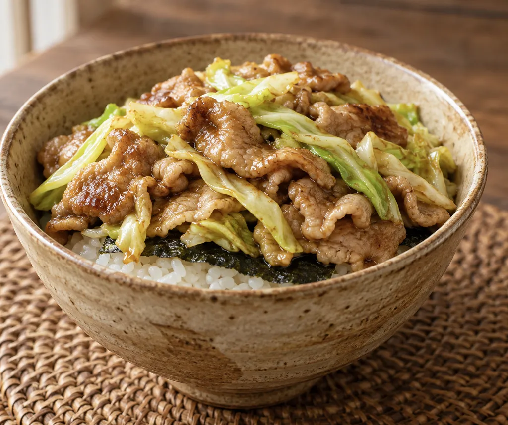 豚こま肉とキャベツののり弁風丼の完成イメージ