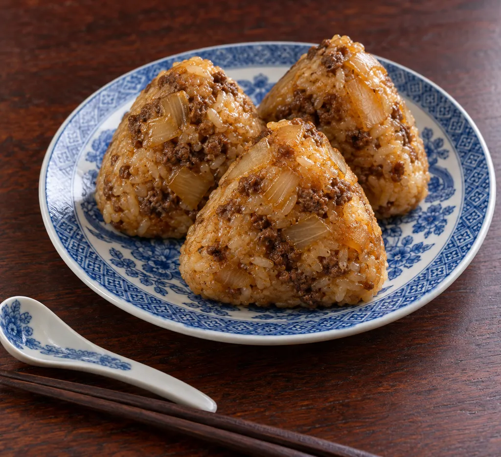 牛ひき肉と玉ねぎの中華おにぎりの完成イメージ