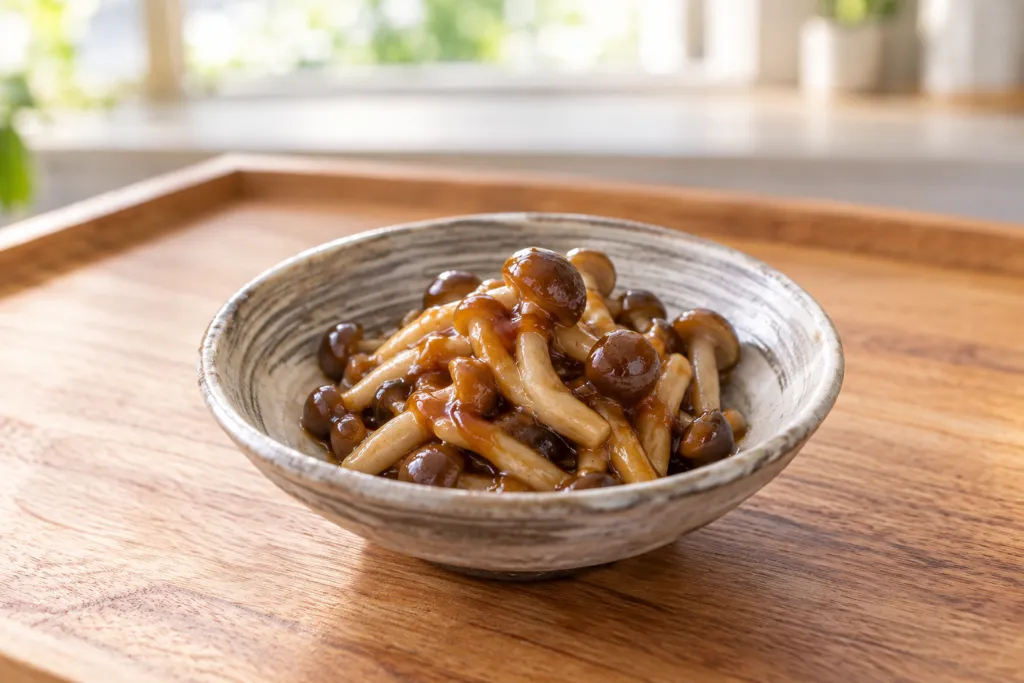 しめじの甘味噌だれがけの完成イメージ