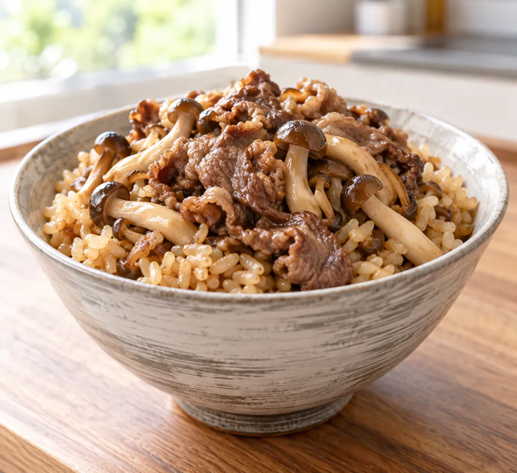 牛肉としめじの玄米炊き込みごはんの完成イメージ
