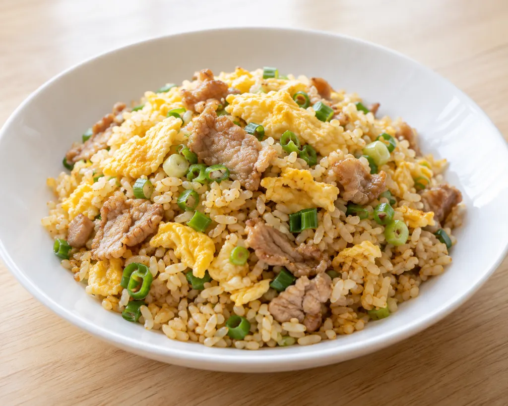 豚こま肉とねぎのチャーハンの完成イメージ