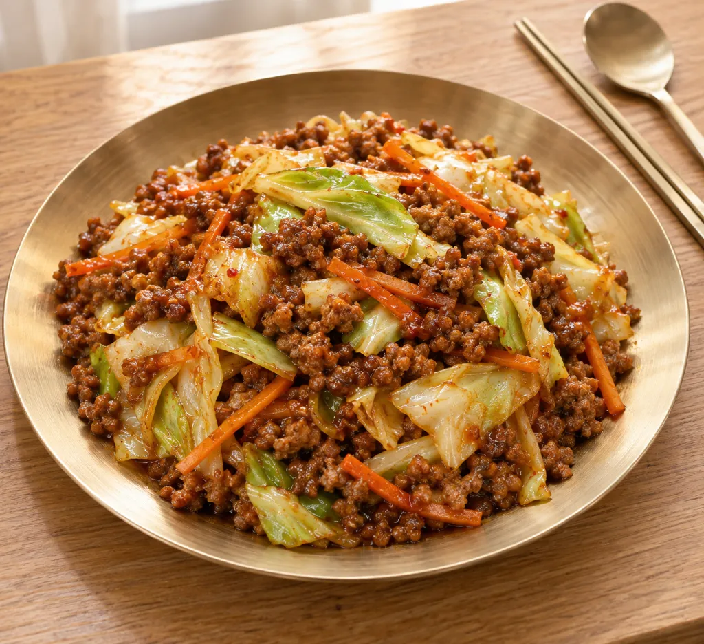 合いびき肉とキャベツの辛味噌炒めの完成イメージ