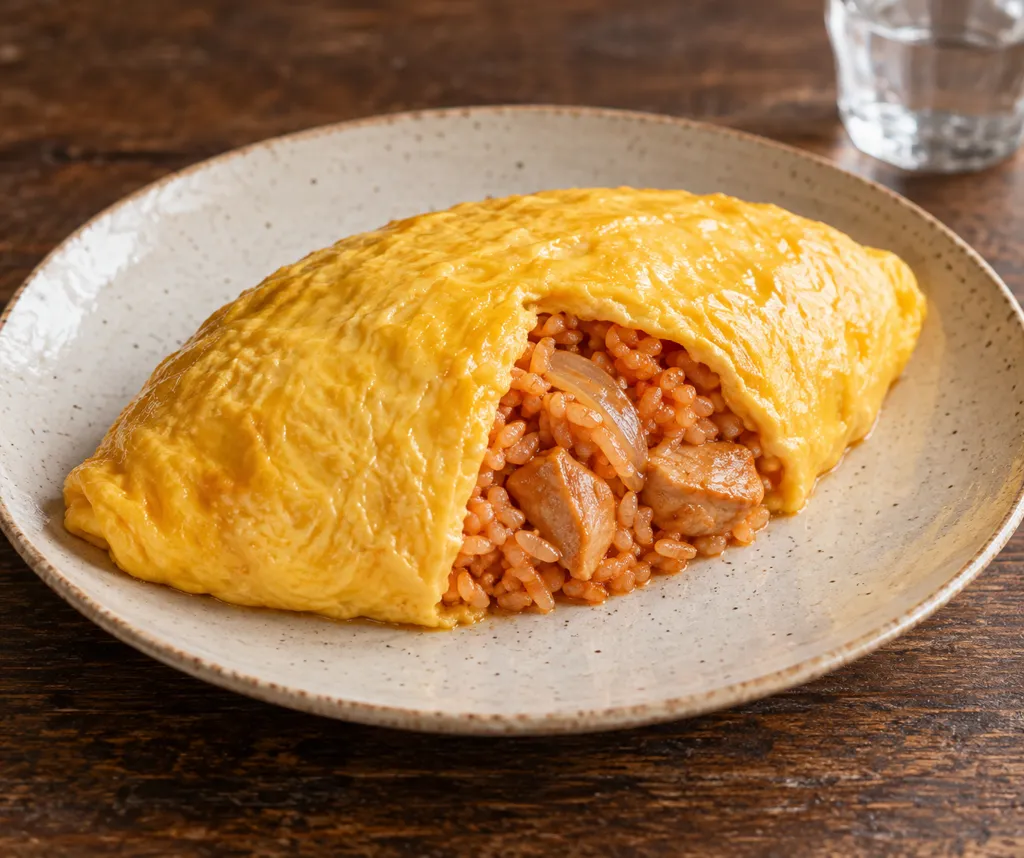 鶏もも肉と玉ねぎのオムライスの完成イメージ