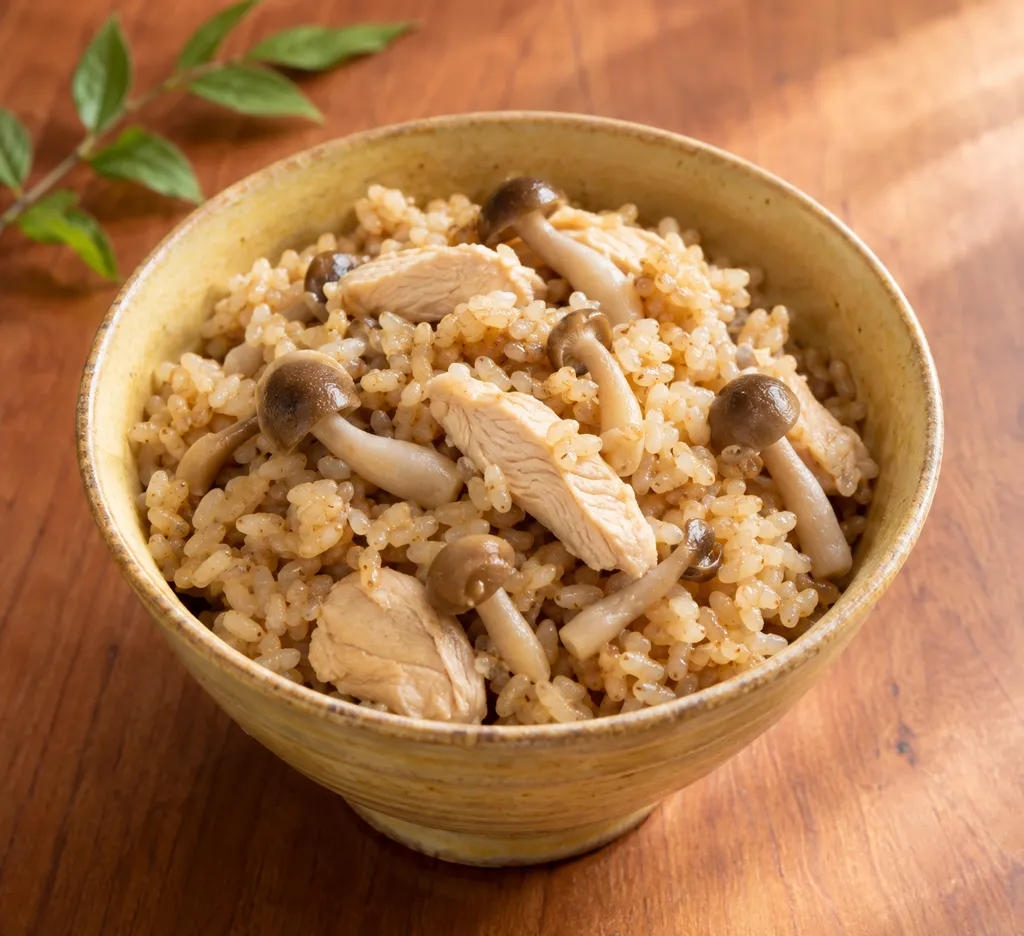 鶏むね肉としめじの玄米炊き込みごはんの完成イメージ