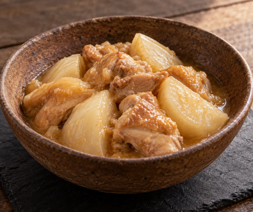 鶏もも肉とかぶのしょうが味噌煮の完成イメージ