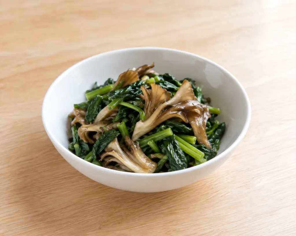 春菊とまいたけの中華油和えの完成イメージ