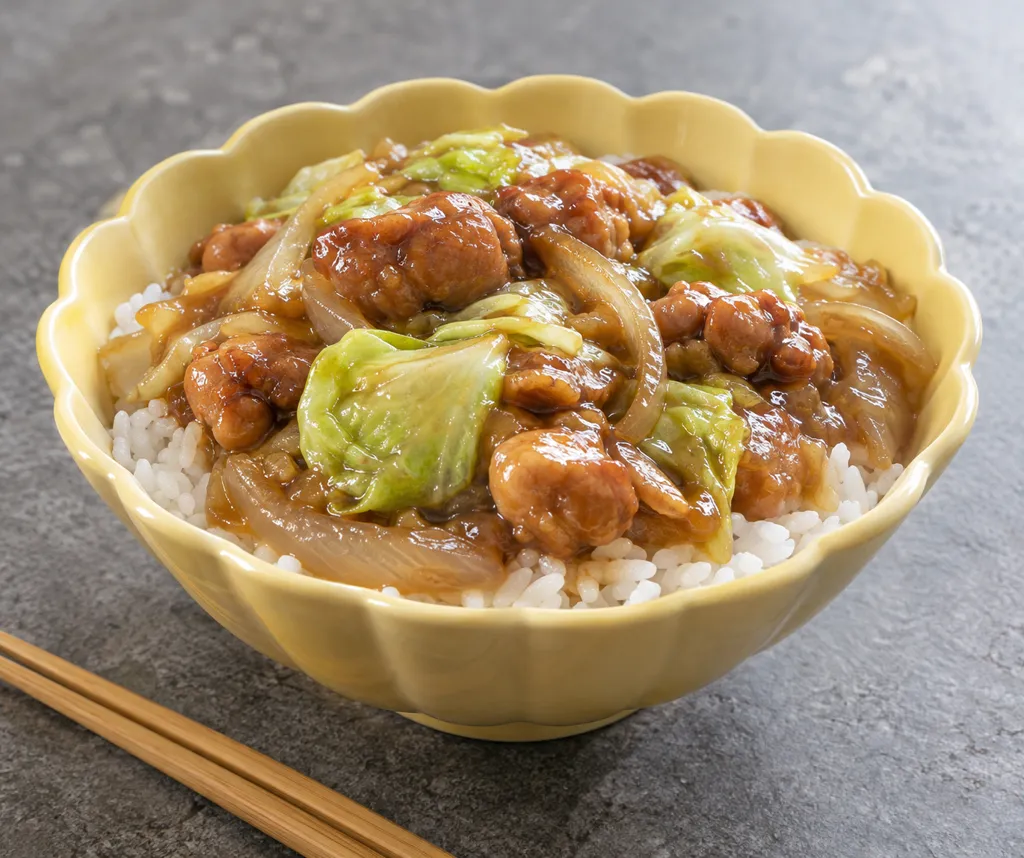 焼き鳥とキャベツのあんかけ丼の完成イメージ