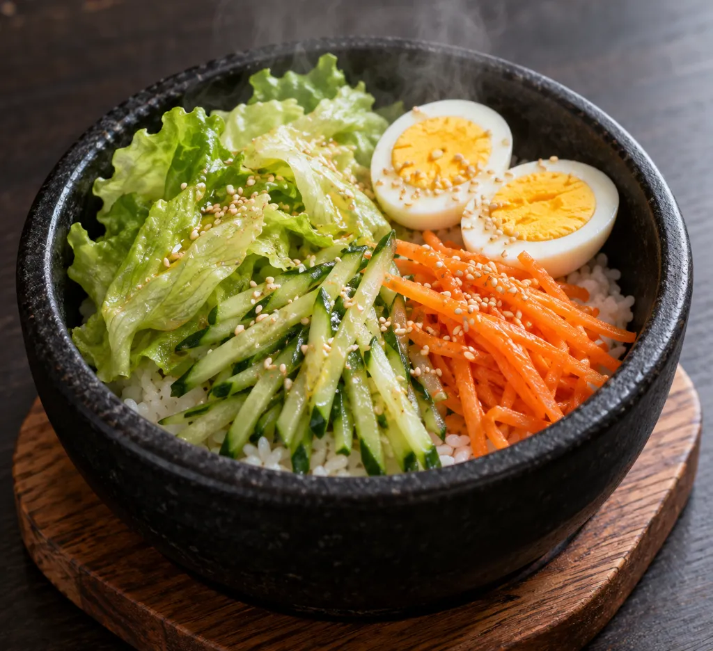 レタスときゅうりのナムル丼の完成イメージ