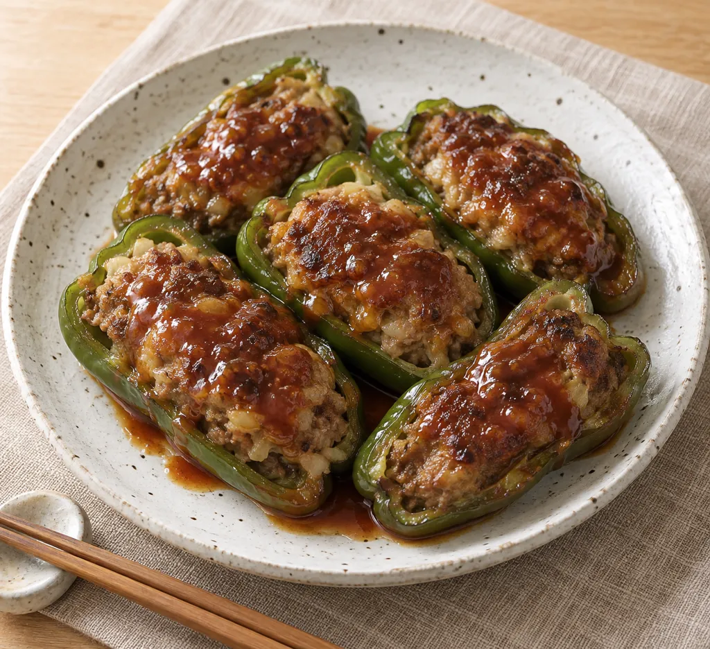 合いびき肉とキャベツのピーマン肉詰めの完成イメージ