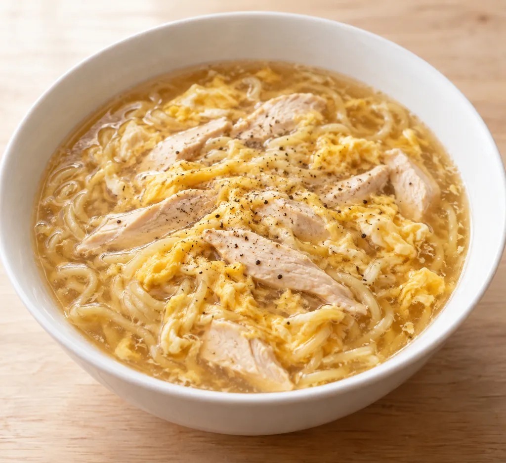 鶏むね肉と卵の酸辣湯麺の完成イメージ