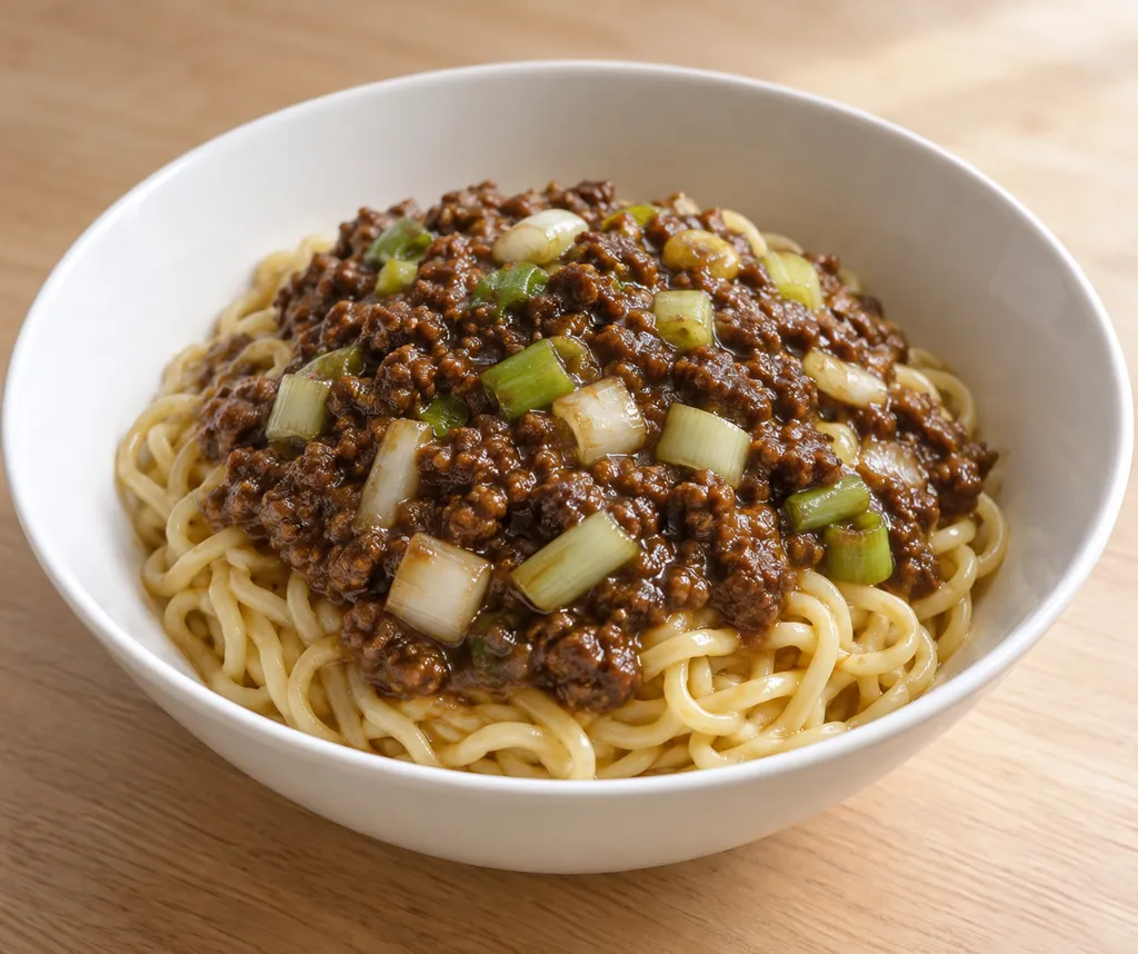牛ひき肉とねぎのジャージャー中華麺の完成イメージ