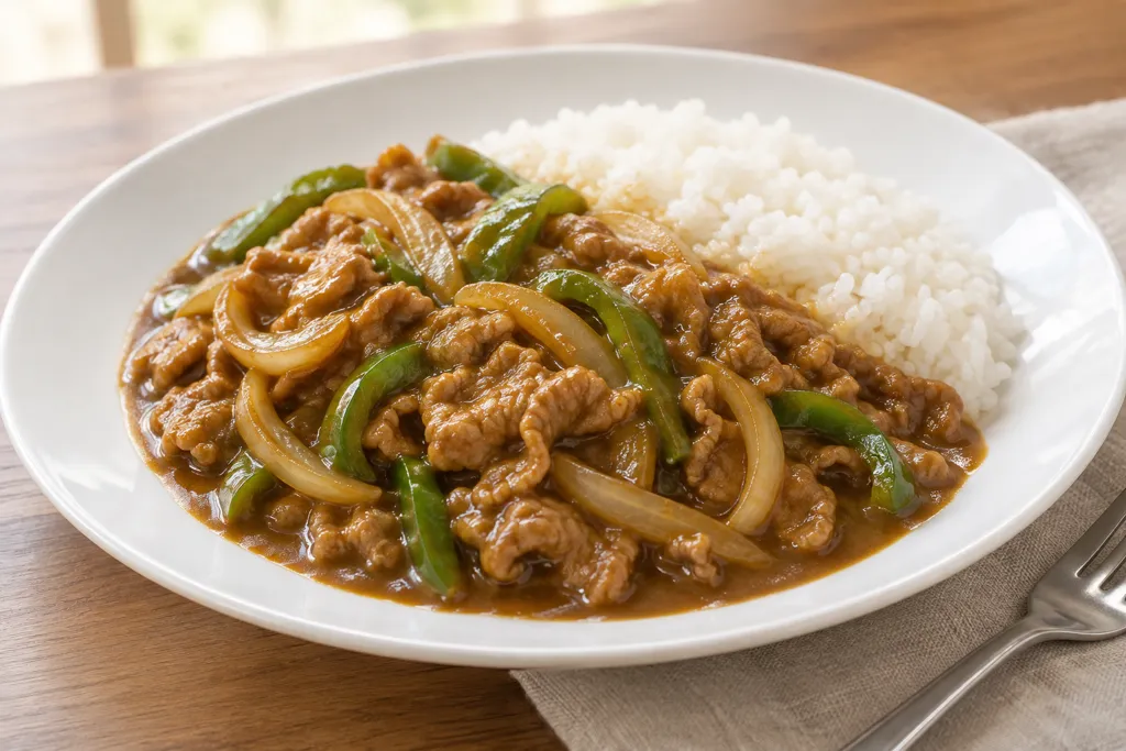 豚こま肉とピーマンの洋風カレーの完成イメージ