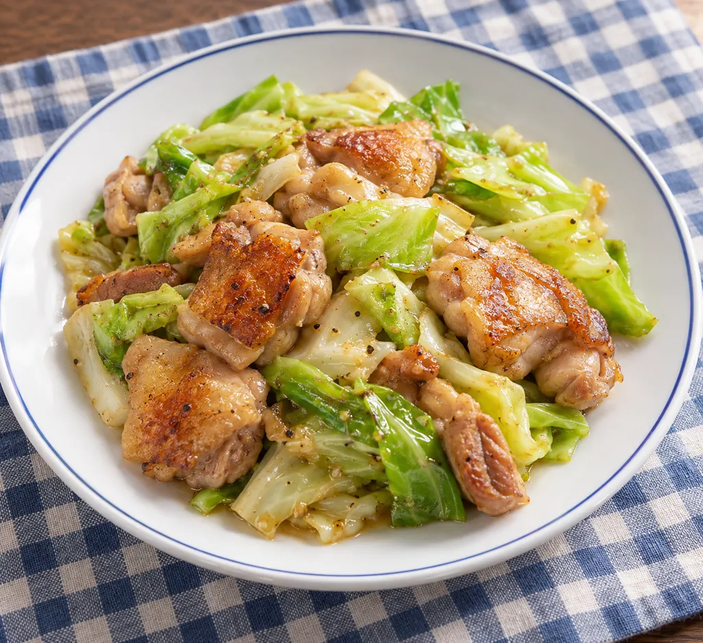 鶏もも肉とキャベツのにんにく塩炒めの完成イメージ