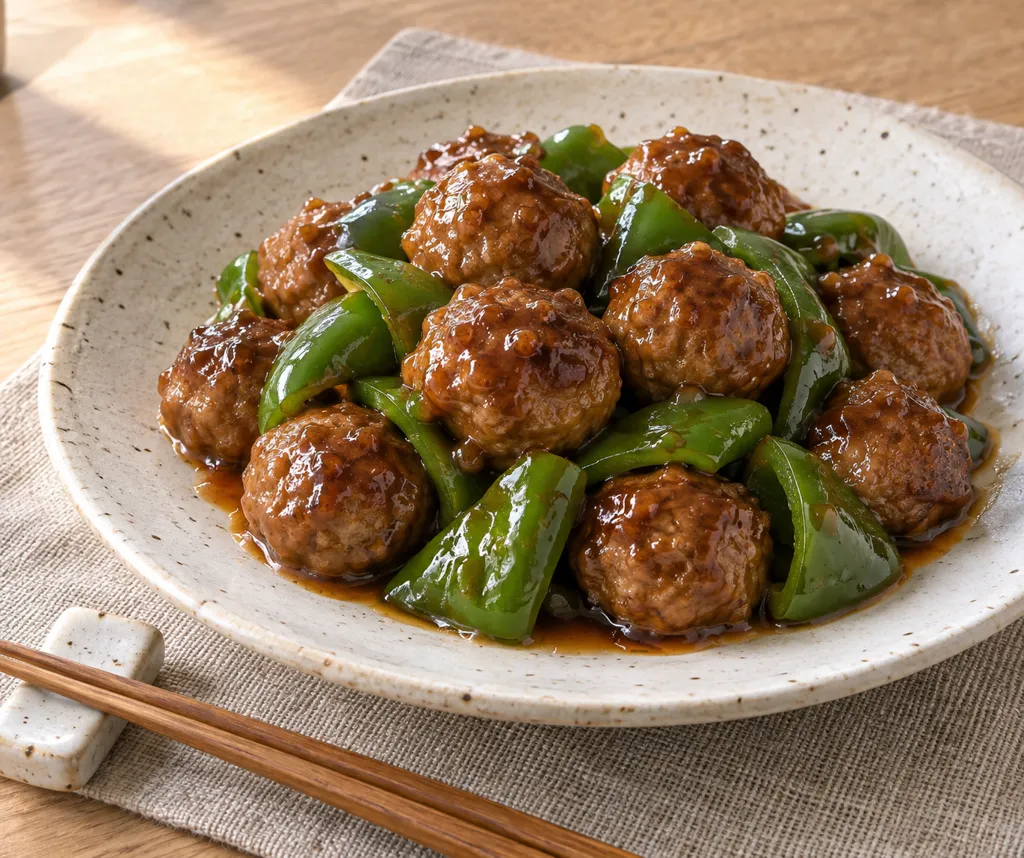 合いびき肉とピーマンの甘酢肉団子の完成イメージ