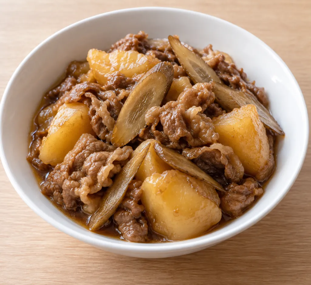 牛バラ肉とごぼうの中華肉じゃがの完成イメージ