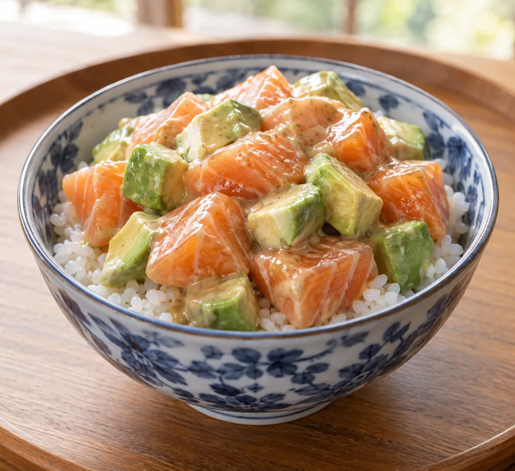サーモンとアボカドの海鮮丼の完成イメージ