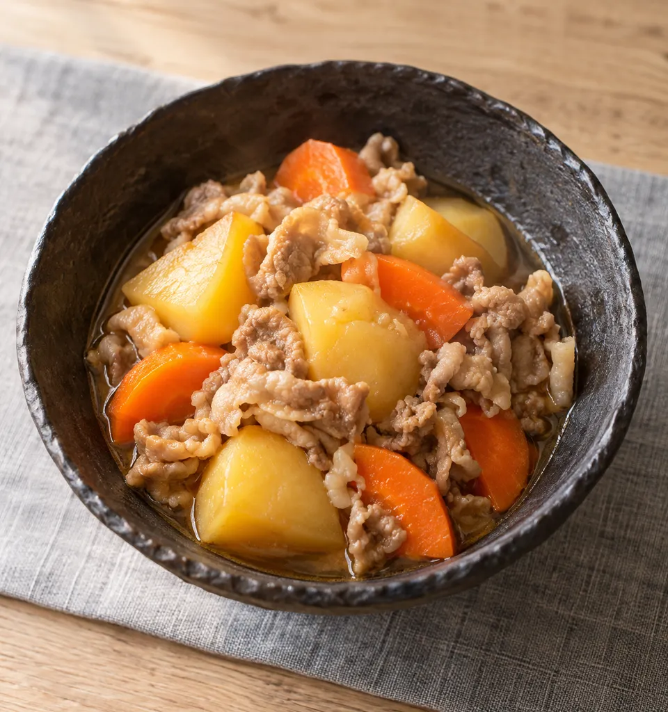 豚こま肉とにんじんのしょうが肉じゃがの完成イメージ