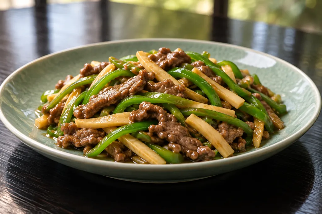 牛こま肉とたけのこの青椒肉絲の完成イメージ
