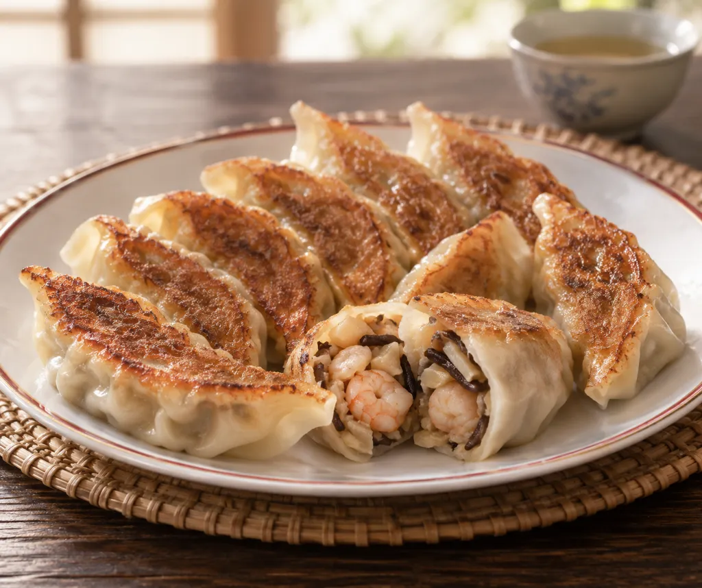 えびとたけのこの焼き餃子の完成イメージ