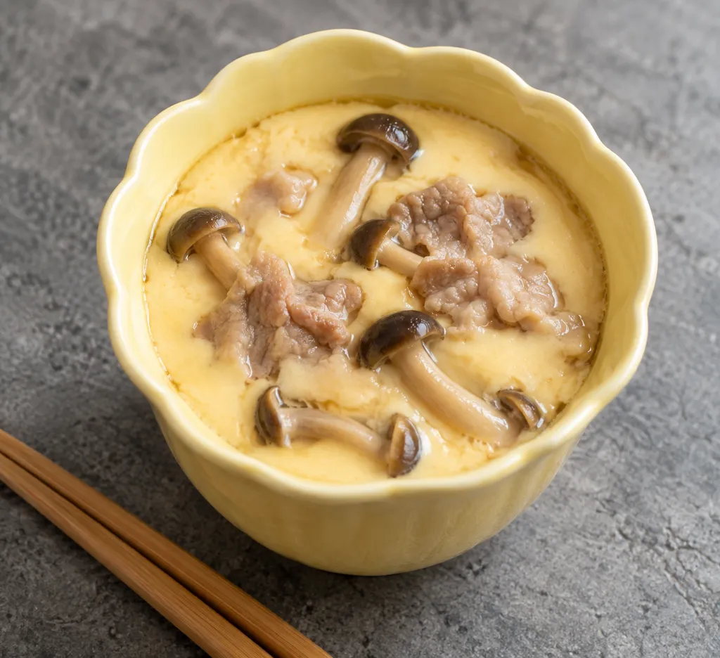 豚こま肉としめじの中華茶碗蒸しの完成イメージ