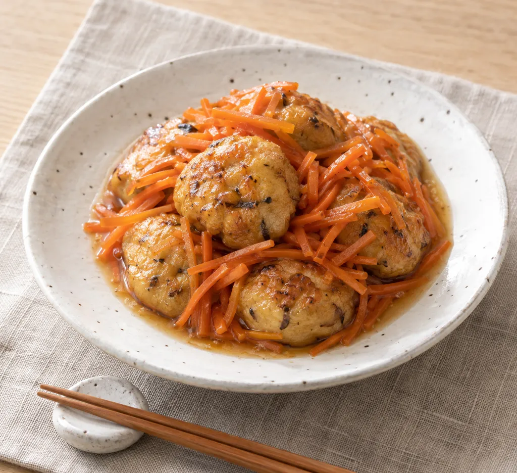 がんもどきとにんじんの甘辛だし焼きの完成イメージ