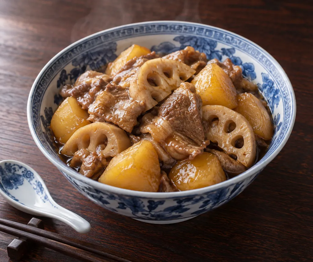 豚肩ロースとれんこんの中華肉じゃがの完成イメージ